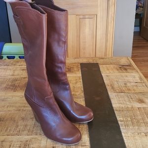 Brown leather wedge Boots